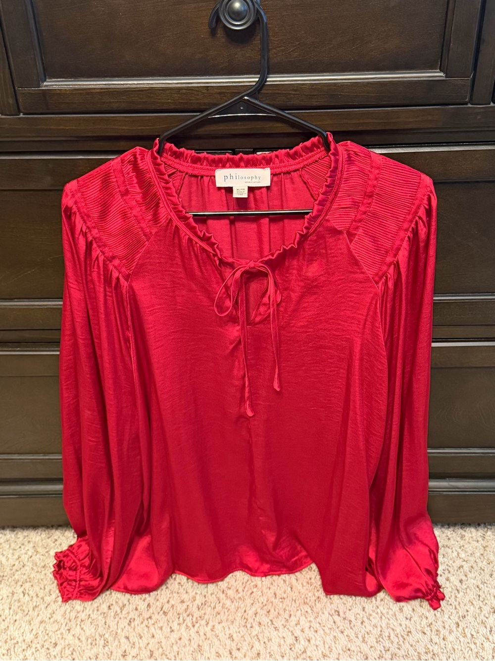 Philosophy Bright Red Tie-Neck Peasant Blouse XL 1054